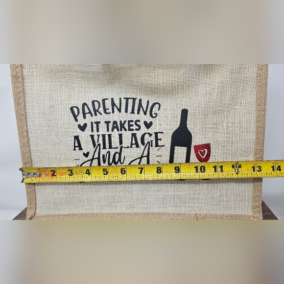 Parenting It Takes A Village And A Vineyard Jute Burlap Tote Bag Wine Holder - Picture 9 of 12